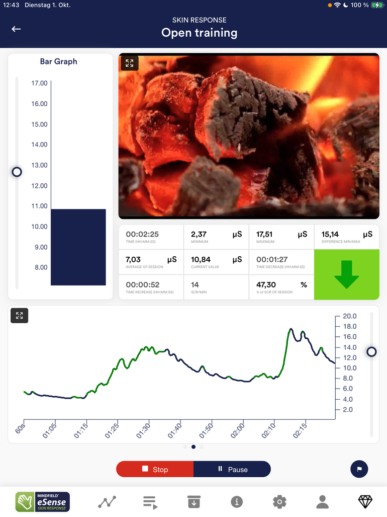 eSense Skin Response App on Android Tablet