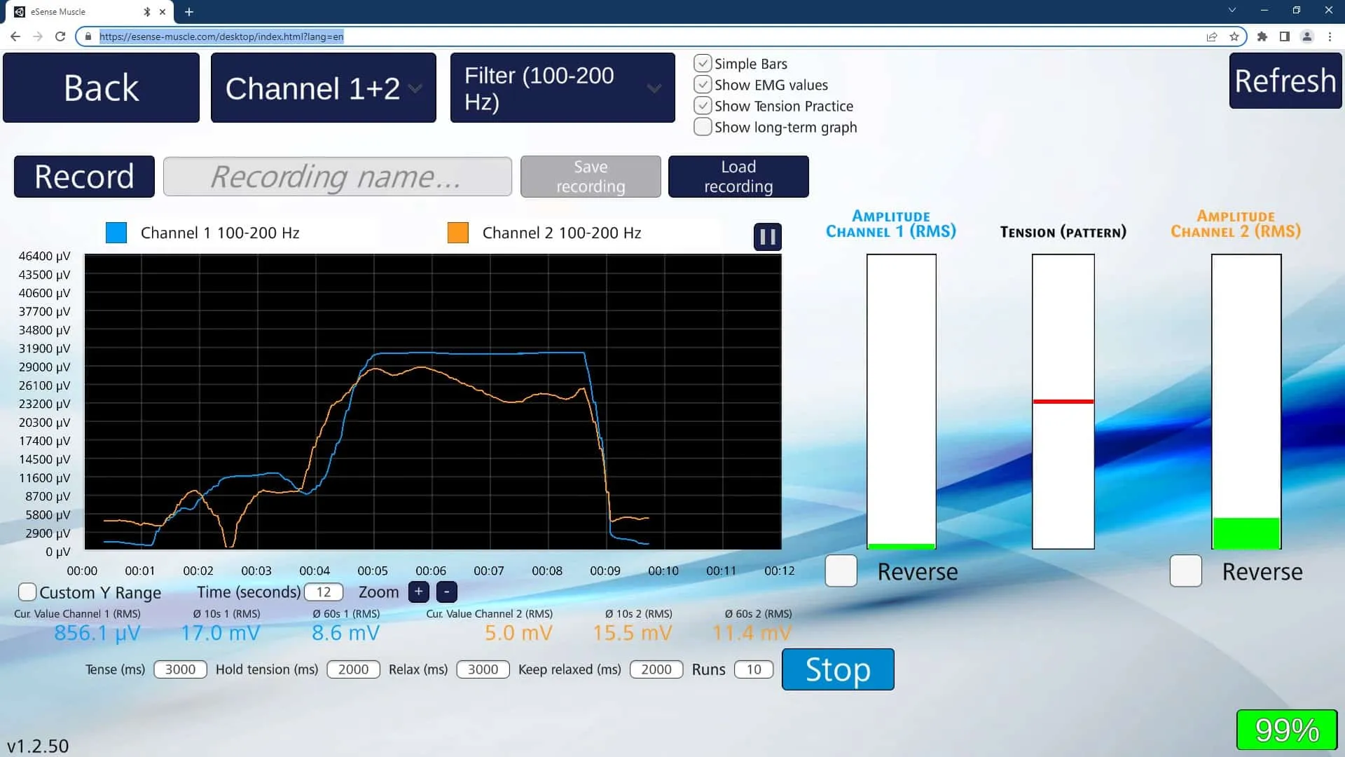 eSense Muscle Web App - Training Dashboard