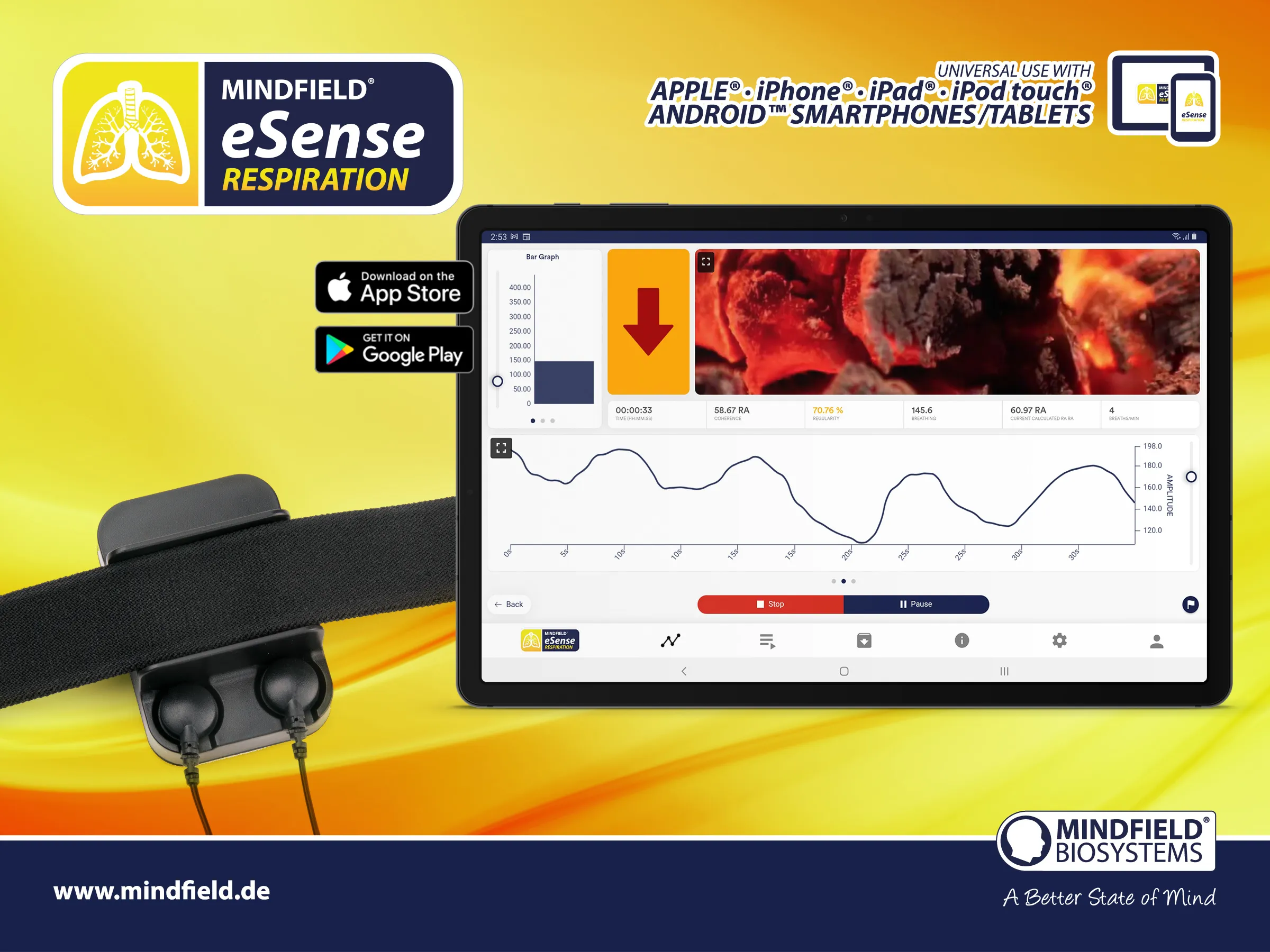 eSense Respiration biofeedback training with real-time feedback