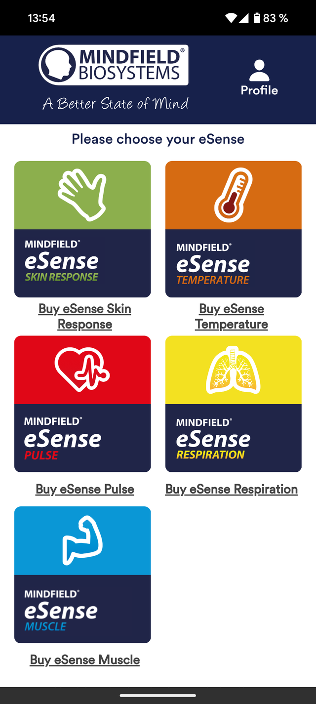 eSense App Home Screen